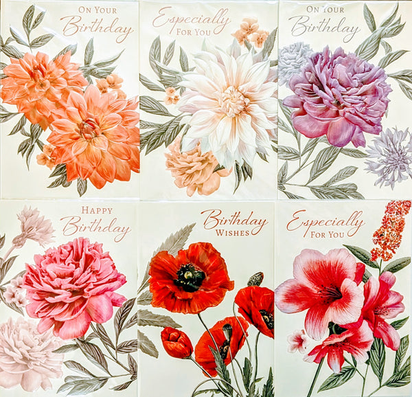 3 x Open Female Birthday Cards - Flowers