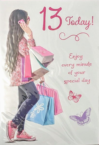 13 Girl Birthday - Girl With Shopping & Phone