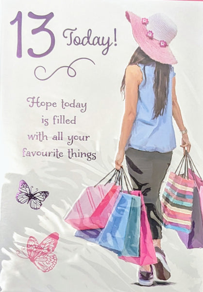 13 Girl Birthday - Girl With Shopping & Hat