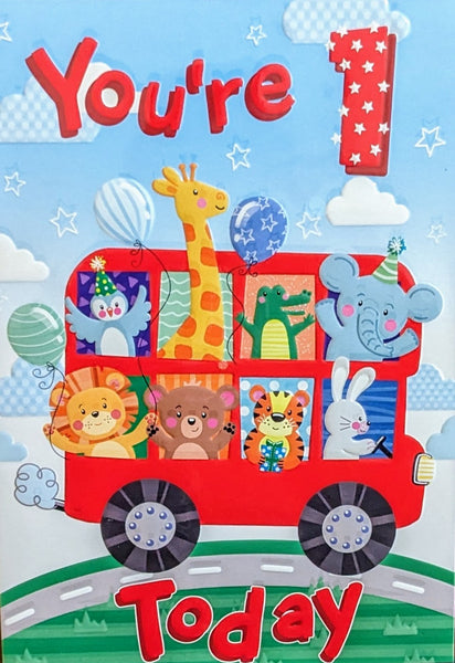 1 Boy Birthday - Animals On Bus
