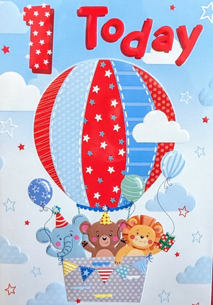 1 Boy Birthday - Animals In Hot Air Balloon