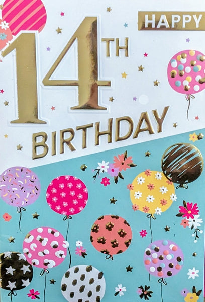 14 Girl Birthday - Green Balloons