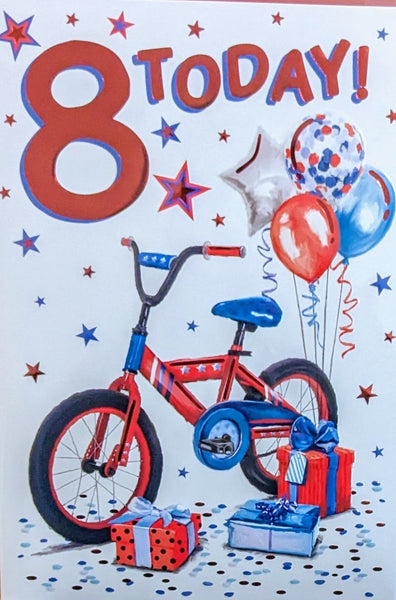 8 Boy Birthday - Red Bike & Balloons