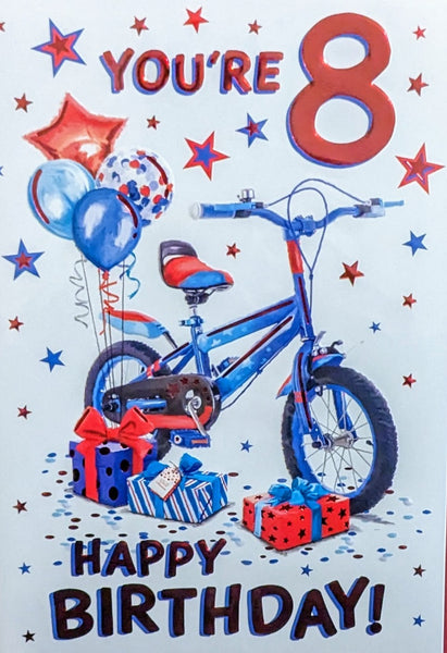 8 Boy Birthday - Blue Bike & Balloons