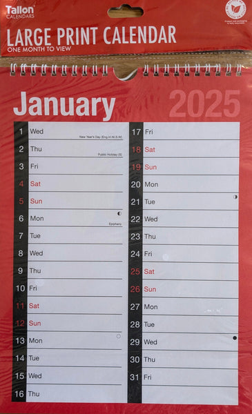 2025 Calendar Large Lines