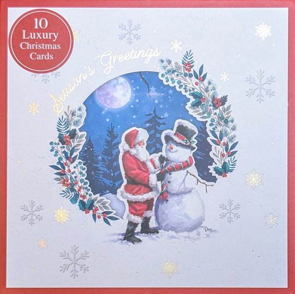 Box Of 10 Christmas Cards - Santa & Snowman