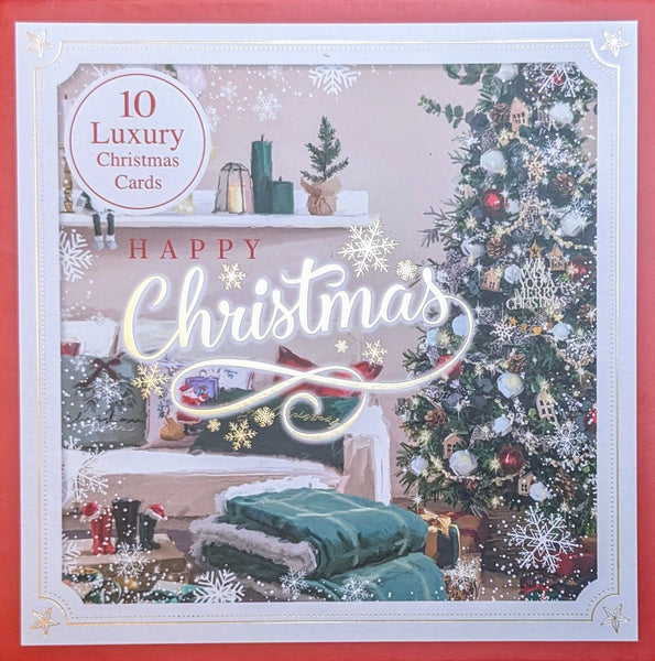 Box Of 10 Christmas Cards - Living Room & Tree