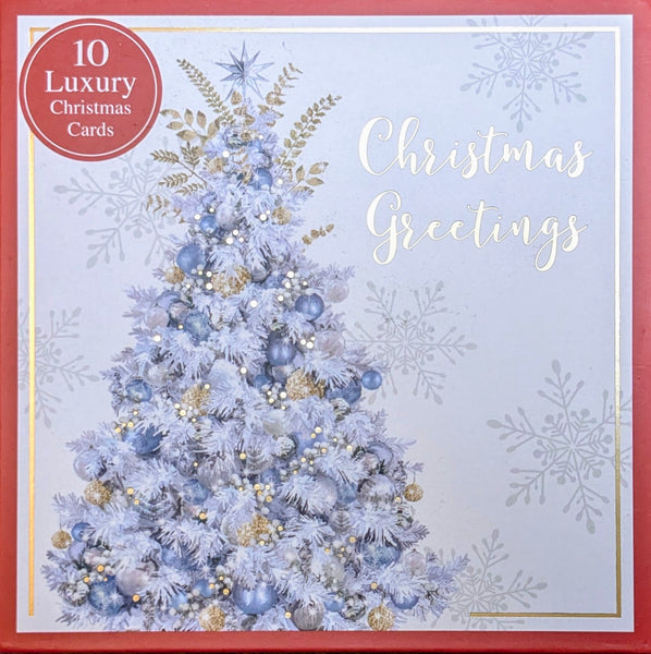 Box Of 10 Christmas Cards - White Tree