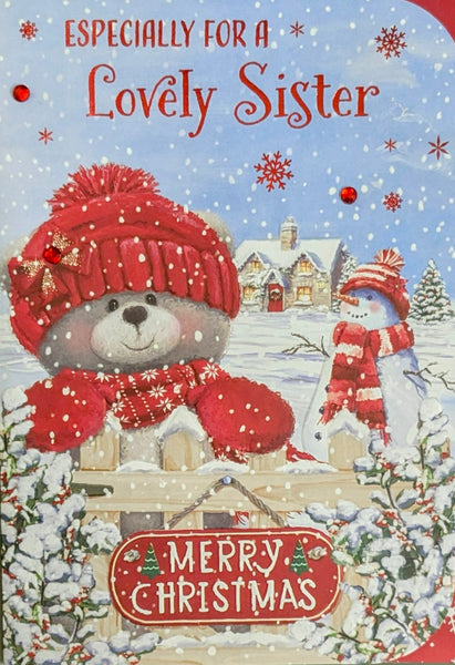 Sister Christmas - Large Cute Bear With Snowman