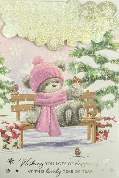 Great Granddaughter Christmas - Cute Bear On Bench