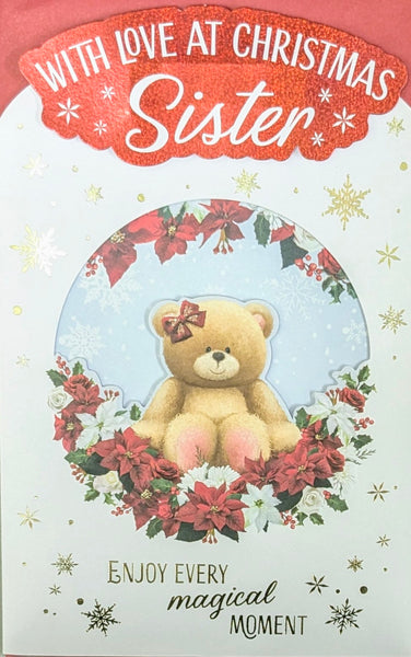 Sister Christmas - Cute Bear Sat On Flowers