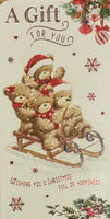 Open Christmas Money Wallet - Cute Bears On Sledge