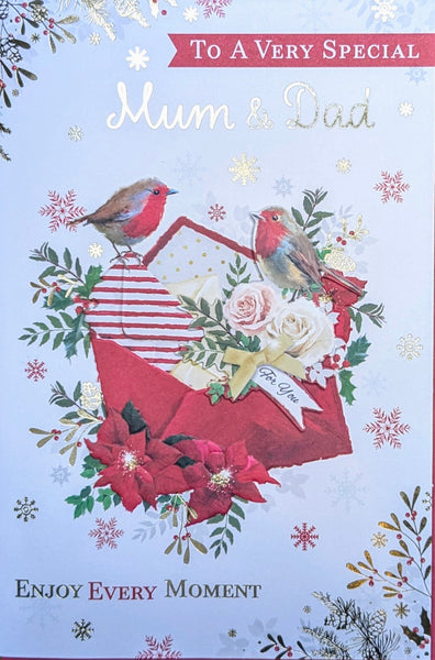 Mum & Dad Christmas - Traditional Robins & Envelope