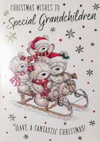 Grandchildren Christmas - Cute Bears On Sledge