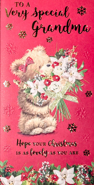 Grandma Christmas - Slim Bear With Bouquet