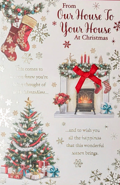 From Our House To Your House Christmas - Traditional Fireplace & Words