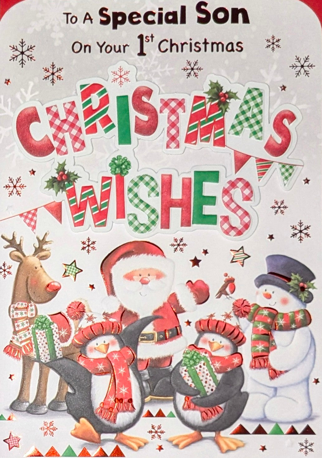 Jonny Javelin Weihnachtskarte 'To A Special Son At Christmas' - Mit Goldprägung & Rotem Umschlag, 15,7x23,5 Cm