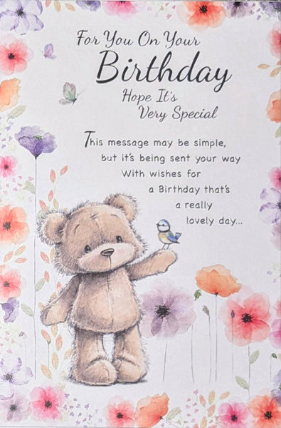 Open Female Birthday - Cute Bear Holding Bird