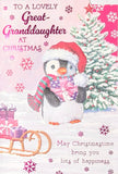 Great Granddaughter Christmas - Cute Penguin With Gift