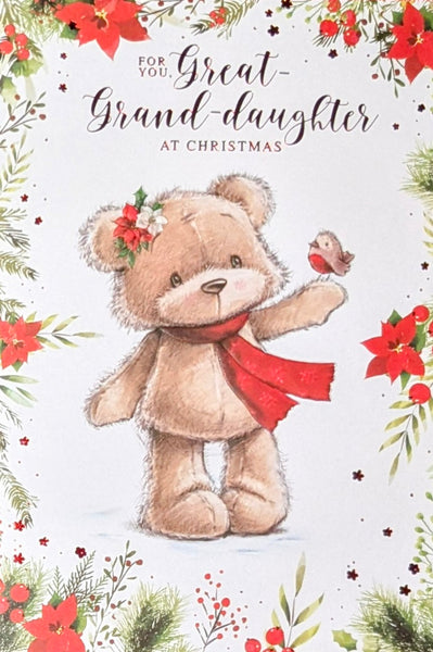 Great Granddaughter Christmas - Cute Bear With Robin