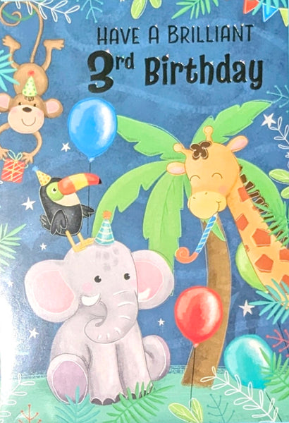 3 Boy Birthday - Elephant & Giraffe