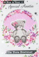 Auntie Birthday - Cute Bear On Flowers