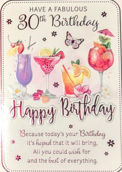 30 Birthday Female Cocktails Happy – Cards Delights