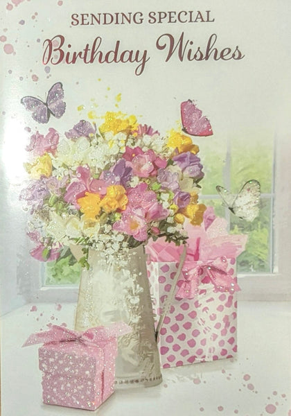 Open Female Birthday - Traditional Flowers & Pale Pink Box