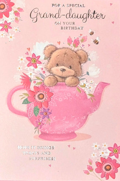 Granddaughter Birthday - Cute Bear In Teapot