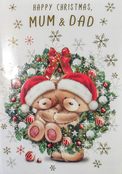 Mum & Dad Christmas - Cute Wreath With Red Bow