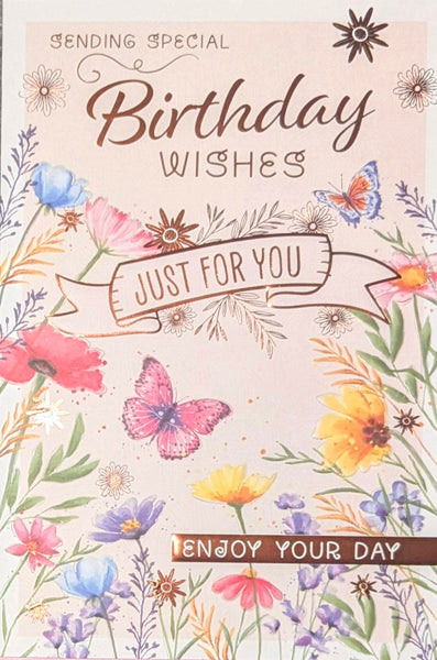 Open Female Birthday - Traditional Flowers & Butterflies