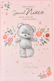 Niece Birthday - Cute Grey Bear & Flowers