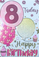 8 Girl Birthday - Balloons Pink