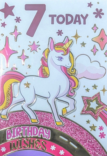 7 Girl Birthday - Unicorn Wishes