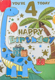 4 Boy Birthday - Dinosaur On Left