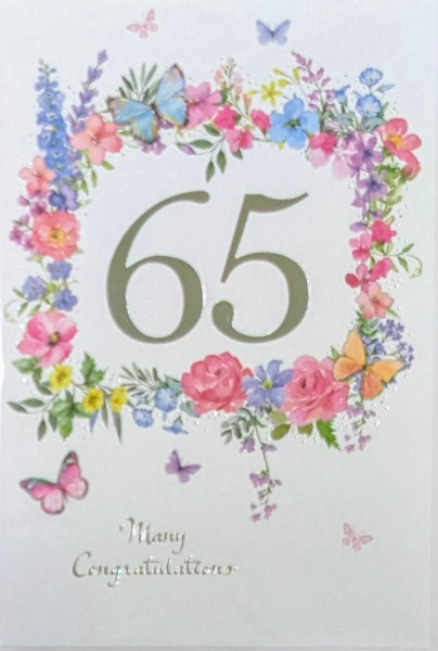 65 Birthday Female - Traditional Flowers & Butterflies