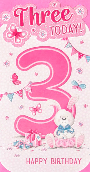 3 Girl Birthday - Platinum Slim Cute Rabbit