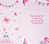 3 Girl Birthday - Platinum Slim Cute Rabbit