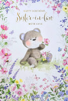 Sister In Law Birthday - Cute Bear With Flowers