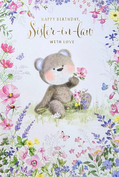 Sister In Law Birthday - Cute Bear With Flowers