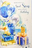 Son Birthday - Blue Gift Boxes & Balloons