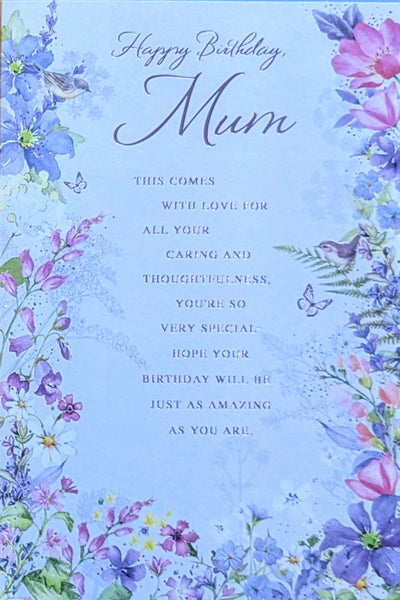 Mum Birthday - Traditional Purple Flowers & Words