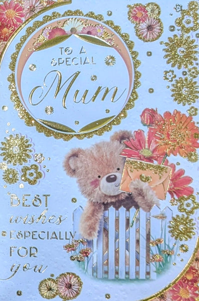 Mum Birthday - Cute Bear With Orange Flowers