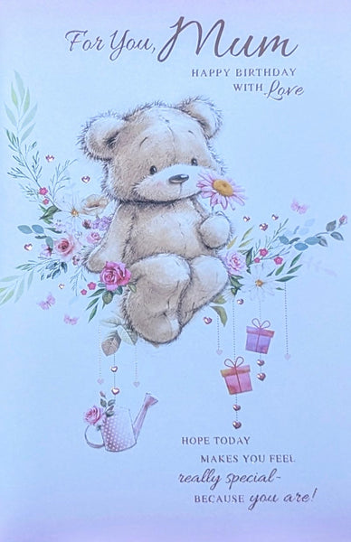 Mum Birthday - Cute Bear On Flowers