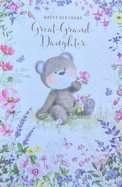 Great Granddaughter Birthday - Cute Bear & Flowers