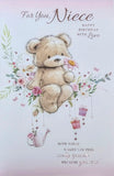 Niece Birthday - Cute Bear On Flowers