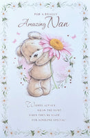 Nan Birthday - Cute Bear With Pink Flower