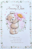 Nan Birthday - Cute Bear With Pink Flower