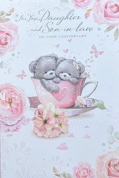 Daughter & Son In Law Anniversary - Cute Bears In Teacup