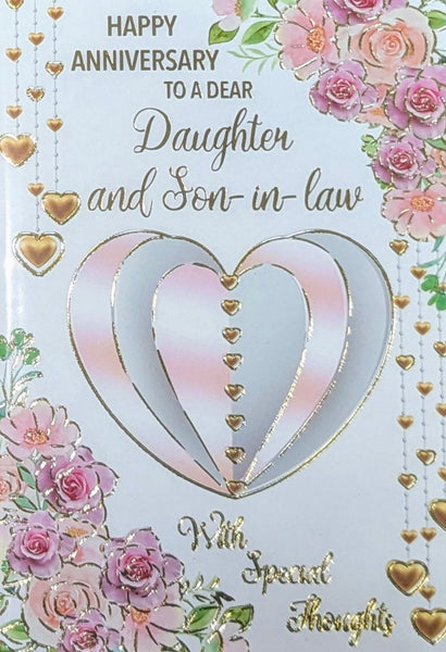 Daughter & Son In Law Anniversary - Traditional Pink & Silver Heart